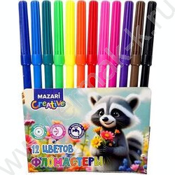 Фломастеры  12цв Енот вентилируемый колпачок,корпус круглый, ПВХ- упаковка с европодвесом NEW | Фото 1