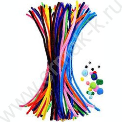 Набор д/творчества проволока синельная (d=0.6 см, длина 30 см, 40 шт.) помпоны - 12 шт., глазки  NEW | Фото 1