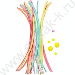 Набор д/творчества проволока синельная (d=0.6 см, длина 30 см, 24 шт.) помпоны - 6 шт., 4 дизайн NEW | Фото 1