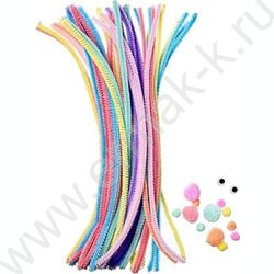 Набор д/творчества проволока синельная (d=0.6 см, длина 30 см, 50 шт.) помпоны - 10 шт., глазки  NEW | Фото 1