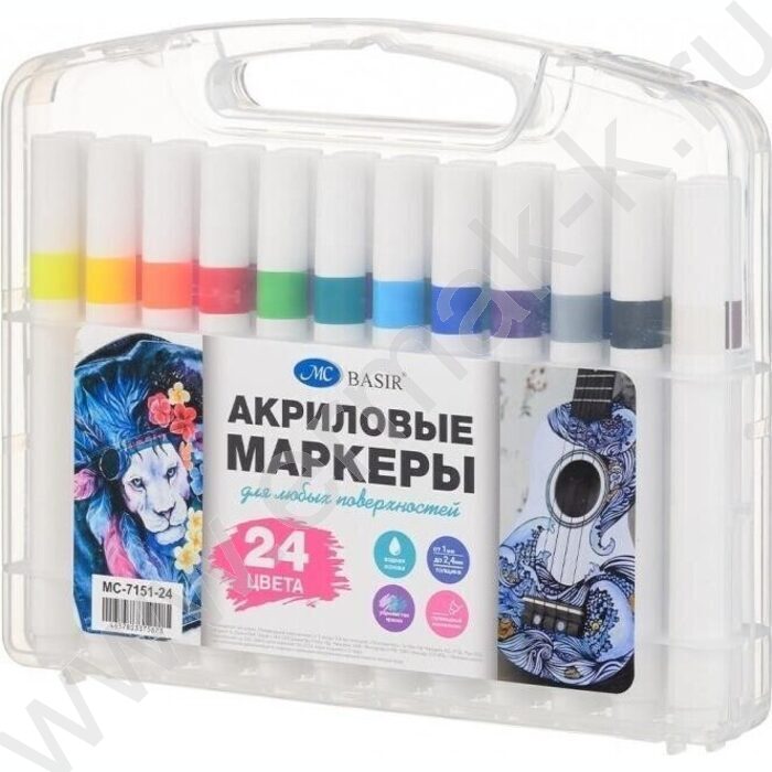 Маркер акриловый /набор 24цв/ на водной основе,2-4мм,трёхгранный белый корпус,уп.пл. бокс NEW | Фото 1