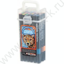 Маркер акриловый /набор 24цв/ на водной основе,1-5мм,с мягкой кистью,круглый чёрный корпус,уп.пл NEW | Фото 1