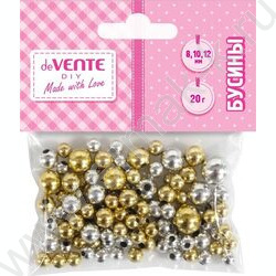 Бусины пластиковые  20г. "Metallic Mix" /размер 8, 10, 12мм, золотые и серебряные /блистер NEW | Фото 1