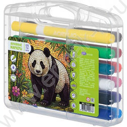 Маркер акриловый /набор 12цв/ на водной основе,1-5мм,с мягкой кистью,цв.корпус,уп.пл.бокc "Панда NEW | Фото 1