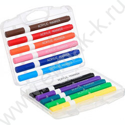 Маркер акриловый /набор 12цв/ на водной основе,1-5мм,с мягкой кистью,цв.корпус,уп.пл.бокc "Панда NEW | Фото 2