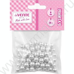 Бусины пластиковые  20г. "White Gloss" /размер 8мм, белый блеск /блистер NEW | Фото 1