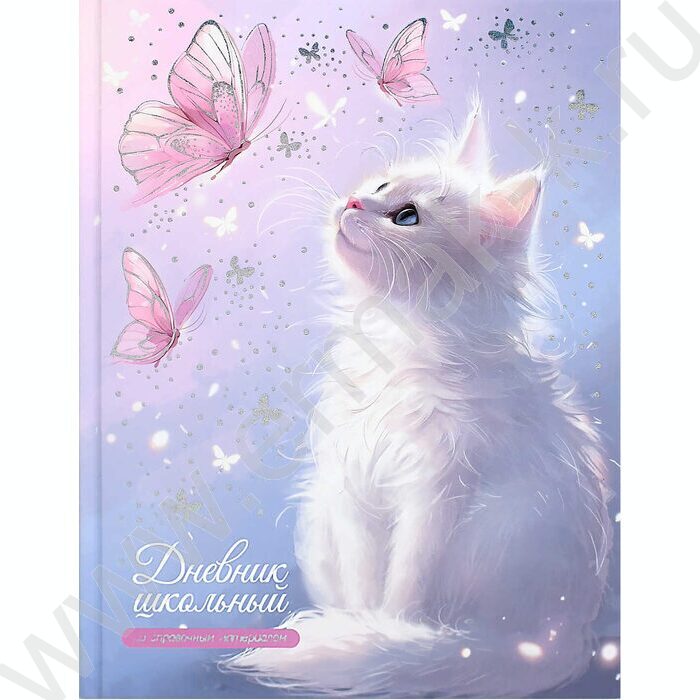 Дневник 1-11кл. /тв.обл./фольга/глянец "Кот и бабочки" NEW | Фото 1