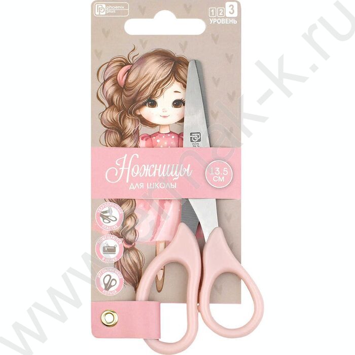 Ножницы 13,5*5,6см детские "Девочка с косой"  /длина лезвия: 5 см, нержавеющая сталь, асимметрич NEW | Фото 1