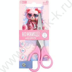 Ножницы 13,5*5,6см детские "Розовый мишка"  /длина лезвия: 5 см, нержавеющая сталь, асимметричны NEW | Фото 1