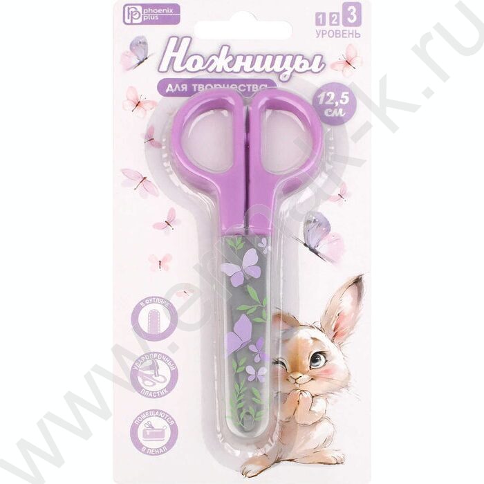 Ножницы 12,5*5,3см детские "Зайчик с бабочкой"  /нержавеющая сталь, асимметричные NEW | Фото 1