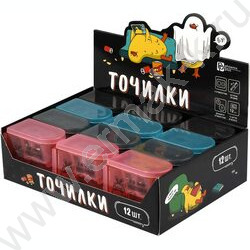 Точилка 2отв. пластик "Городские истории" /с контейнером /ассорти NEW | Фото 3