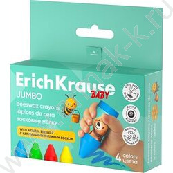 Мелки восковые  4цв Baby Jumbo Bee Wax /утолщенные /круглые, диаметр 25мм /европодвес NEW | Фото 1