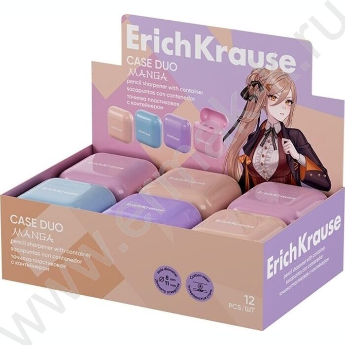 Точилка 2отв. пластик Case Duo, Manga /с контейнером /ассорти NEW | Фото 2
