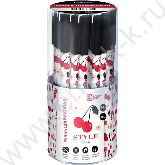 Ручка шар 0,5мм синяя Вишни на белом /корпус софт-тач NEW | Фото 2