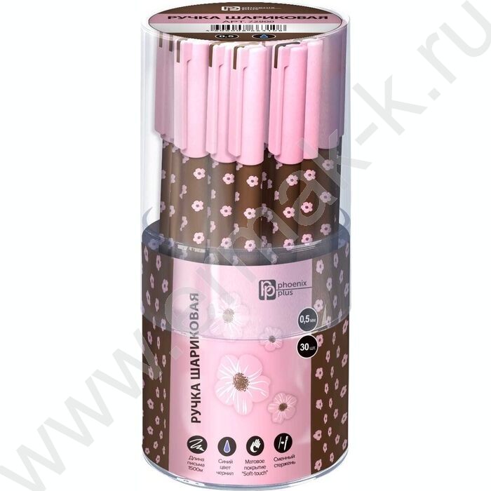 Ручка шар 0,5мм синяя Цветочки на коричневом /корпус софт-тач NEW | Фото 2