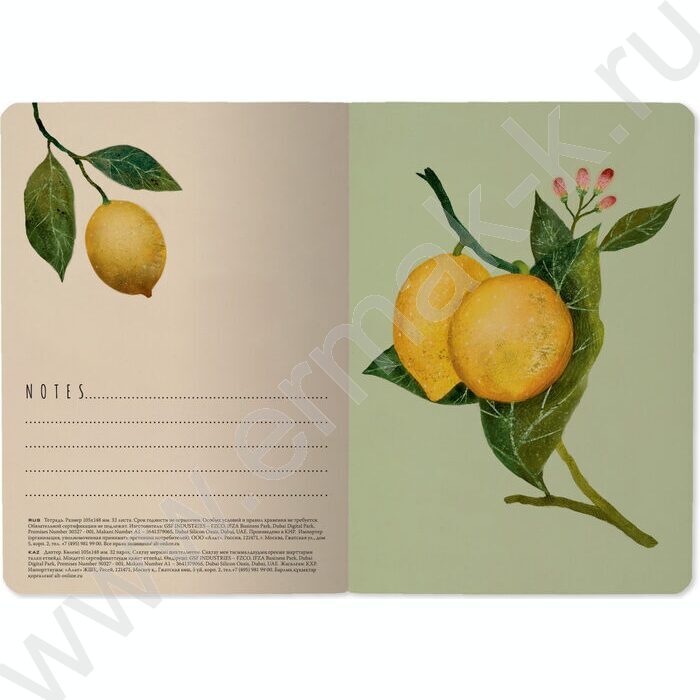 Тетрадь  32л А6 линейка "Flora.Paradaise.Лимоны" 70 г/м2 бежевая бумага NEW | Фото 5