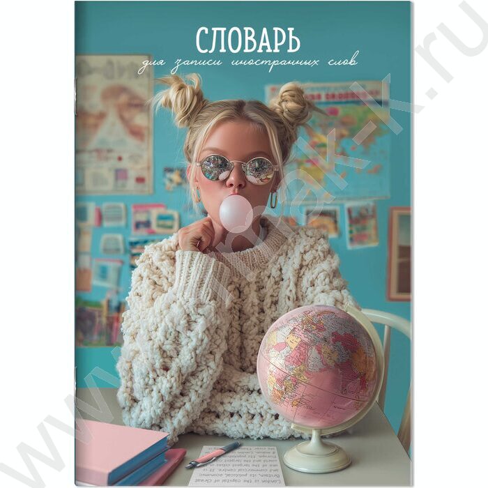 Тетрадь 24л А5 д/записей иностранных слов "Девушка с глобусом" NEW | Фото 1