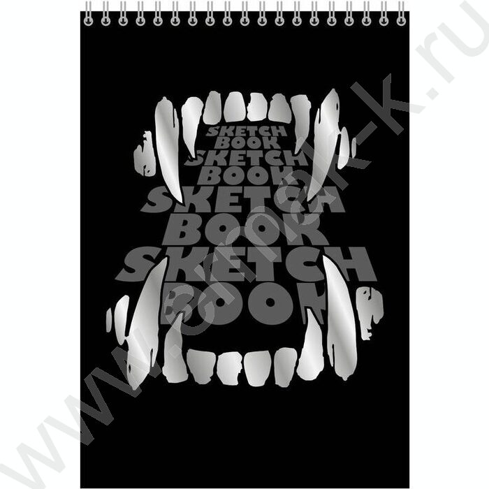 Скетчбук  40л А5 спираль сверху "Серебро - Зубы" /выбор. УФ лак, твердая подложка, 100г/кв.м NEW | Фото 1