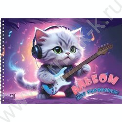 Альбом д/рисования-спираль 40л "Кот - музыкант" /металлизированный картон NEW | Фото 1