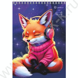 Скетчбук  40л А5 спираль сверху "Лисичка в тренде" /выбор. УФ лак, твердая подложка, 100г/кв.м NEW | Фото 1