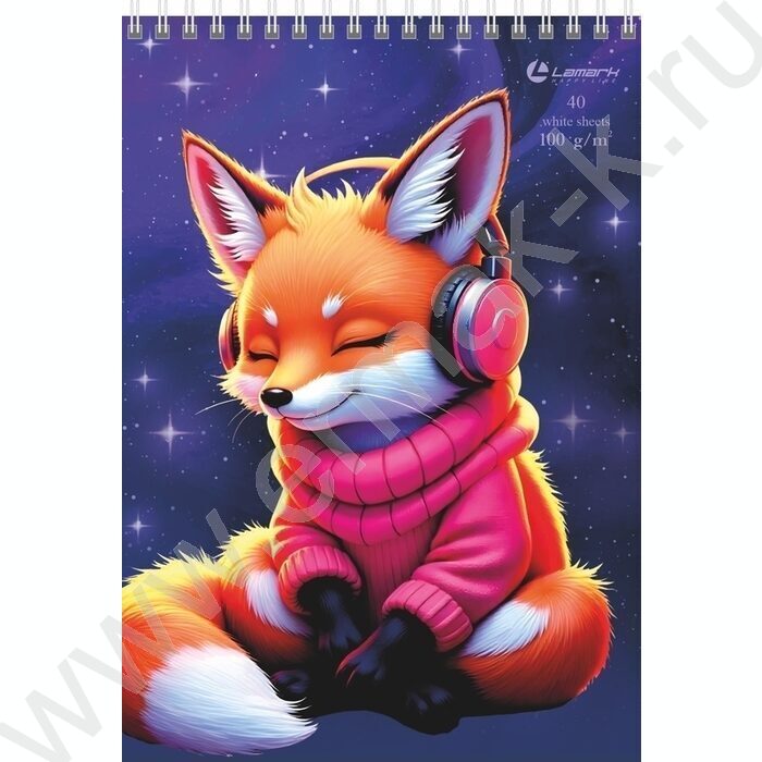 Скетчбук  40л А5 спираль сверху "Лисичка в тренде" /выбор. УФ лак, твердая подложка, 100г/кв.м NEW | Фото 1