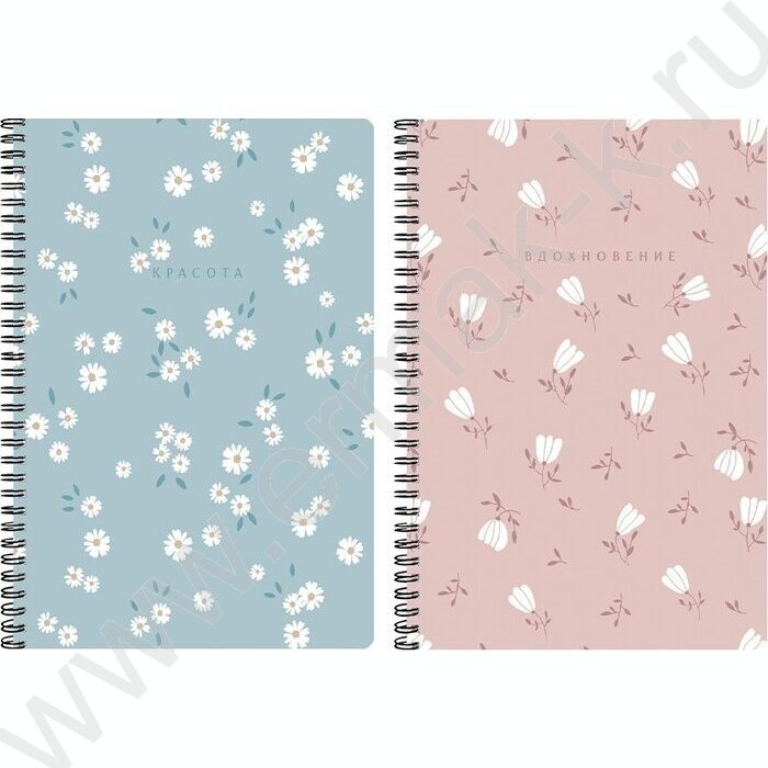 Тетрадь  96л А4 клетка/спираль "Цветочные мотивы" /тиснение лён/ NEW | Фото 1