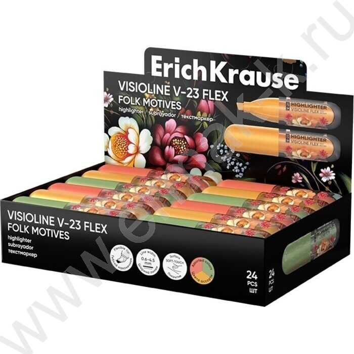 Текстовыделитель /ассорти/ 0,6-3,5мм косой Flex Folk Motives "Visioline V-23" с гибким наконечни NEW | Фото 2