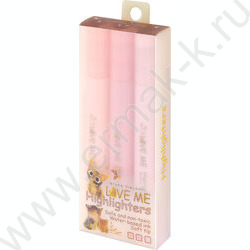 Текстовыделитель /набор  3цв/ 1-5мм косой LOVE ME /розовый, сиреневый,бежевый NEW | Фото 1