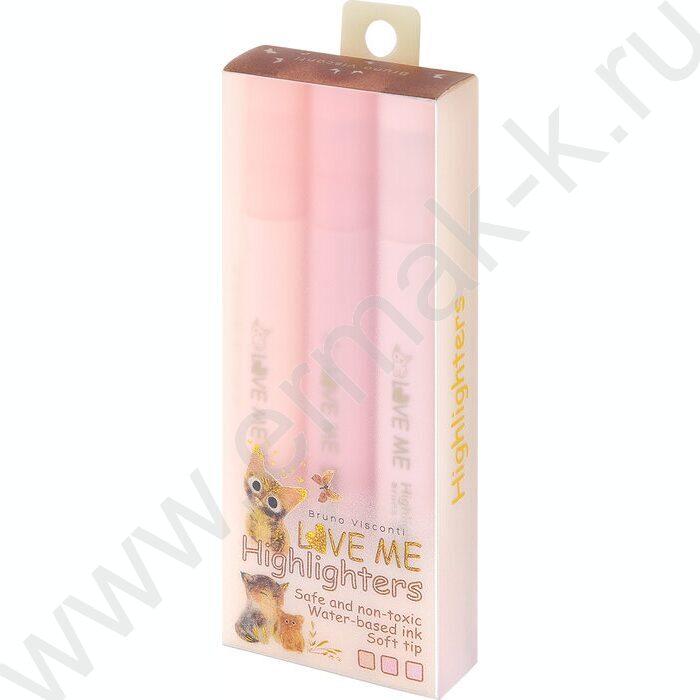 Текстовыделитель /набор  3цв/ 1-5мм косой LOVE ME /розовый, сиреневый,бежевый NEW | Фото 1