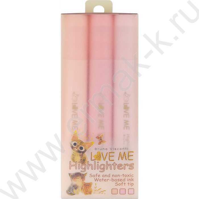 Текстовыделитель /набор  3цв/ 1-5мм косой LOVE ME /розовый, сиреневый,бежевый NEW | Фото 2