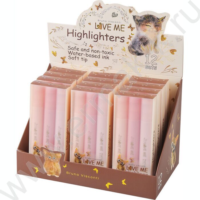 Текстовыделитель /набор  3цв/ 1-5мм косой LOVE ME /розовый, сиреневый,бежевый NEW | Фото 6