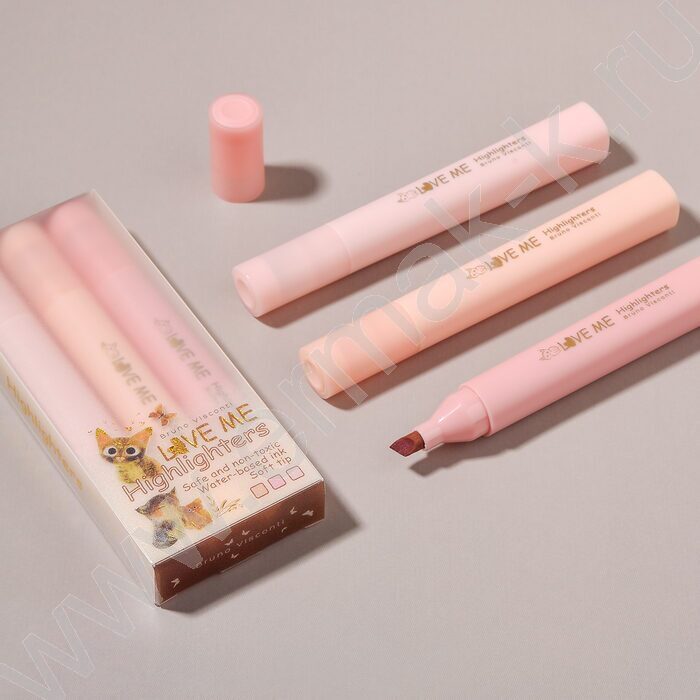 Текстовыделитель /набор  3цв/ 1-5мм косой LOVE ME /розовый, сиреневый,бежевый NEW | Фото 8