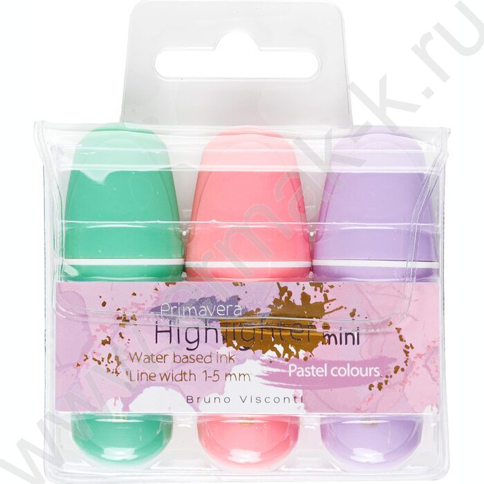 Текстовыделитель /набор  3цв/ 1-5мм косой Primavera Mini /мятный, розовый, сиреневый NEW | Фото 1