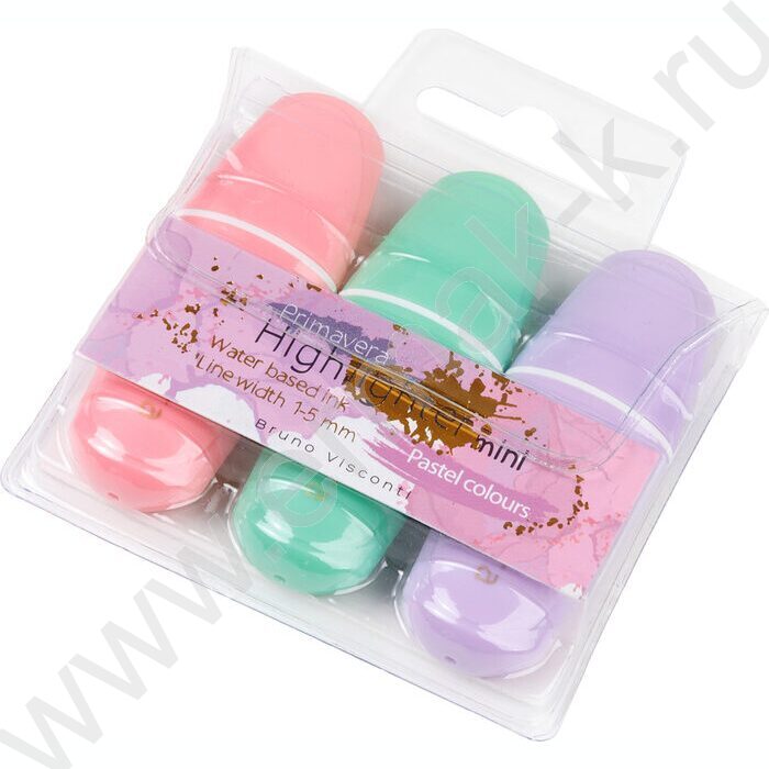 Текстовыделитель /набор  3цв/ 1-5мм косой Primavera Mini /мятный, розовый, сиреневый NEW | Фото 2