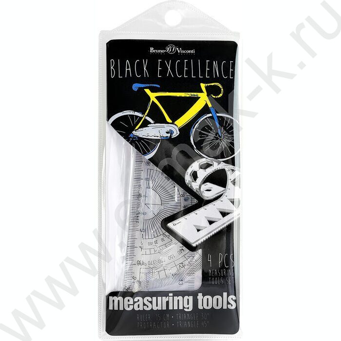 Геометрический набор 4предм BLACK EXCELLENCE.Bike /транспортир,линейка,два треугольника NEW | Фото 1