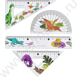 Геометрический набор 4предм HappyGraphix. Динозавры /транспортир,линейка,два треугольника NEW | Фото 2