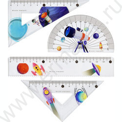 Геометрический набор 4предм HappyGraphix. Космос /транспортир,линейка,два треугольника NEW | Фото 2