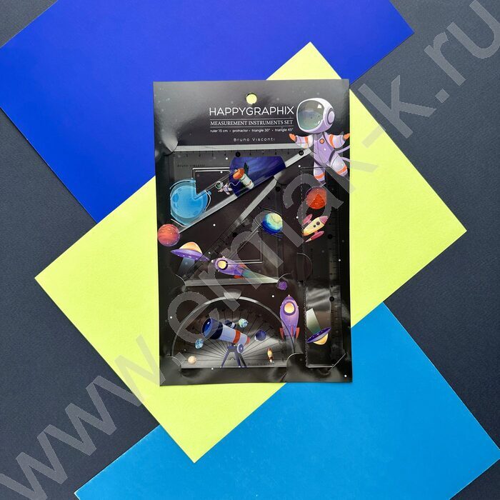 Геометрический набор 4предм HappyGraphix. Космос /транспортир,линейка,два треугольника NEW | Фото 4