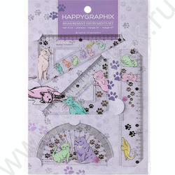 Геометрический набор 4предм HappyGraphix. Котики /транспортир,линейка,два треугольника NEW | Фото 1