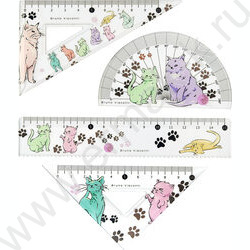 Геометрический набор 4предм HappyGraphix. Котики /транспортир,линейка,два треугольника NEW | Фото 2