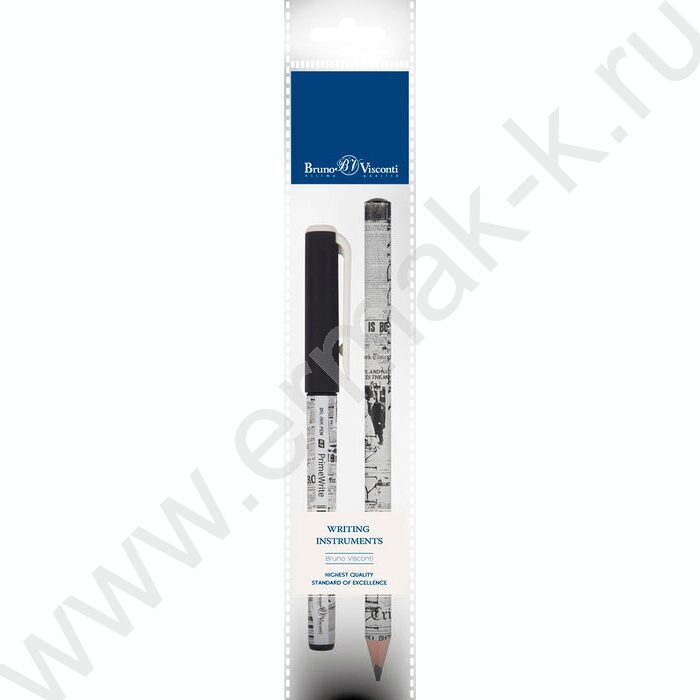 Набор Ручка шар PrimeWrite 0,7мм+карандаш ч/гр 4B HappyGraphix Jumbo Газета-4 NEW | Фото 1