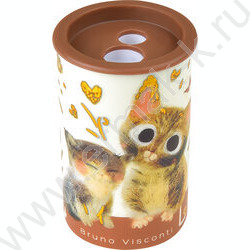 Точилка 2отв. пластик/с контейнером/ Love me.Котики приносят счастье ассорти NEW | Фото 1