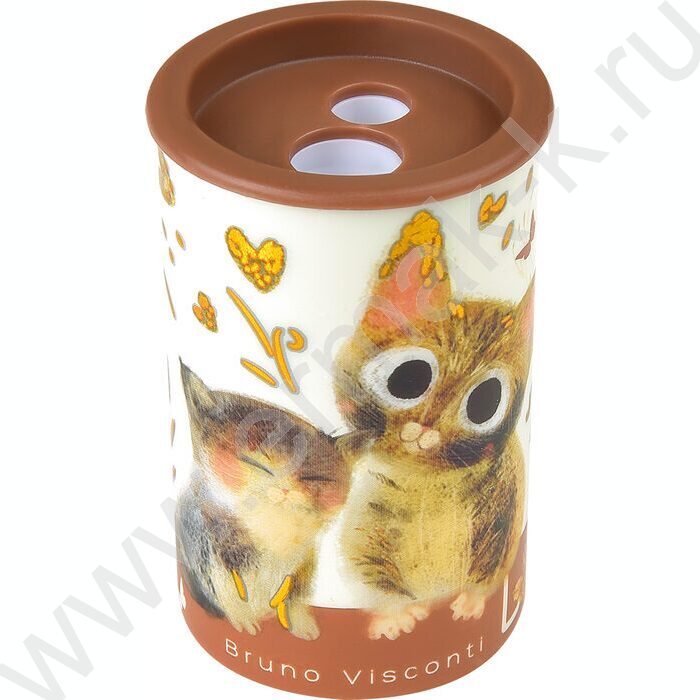 Точилка 2отв. пластик/с контейнером/ Love me.Котики приносят счастье ассорти NEW | Фото 1