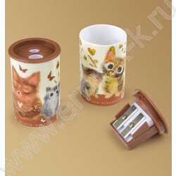 Точилка 2отв. пластик/с контейнером/ Love me.Котики приносят счастье ассорти NEW | Фото 6