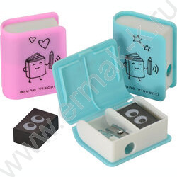 Точилка 1отв. пластик/с контейнером+ластик/ FUNSHARP.Книга ассорти NEW | Фото 1