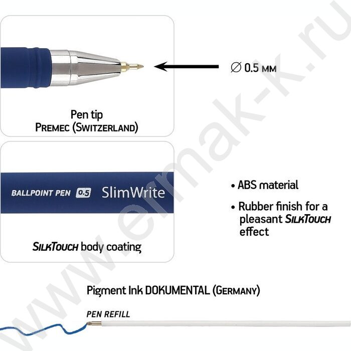 Ручка шар SlimWrite.Navy синяя 0,5мм /корпус SOFT TOUCH NEW | Фото 3