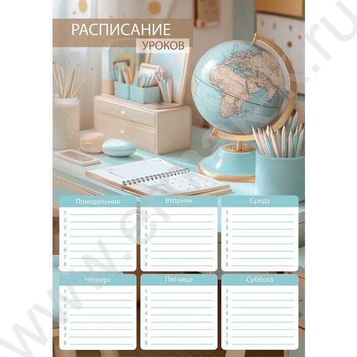 Расписание уроков А4 Глобус  235г/м2 NEW | Фото 1