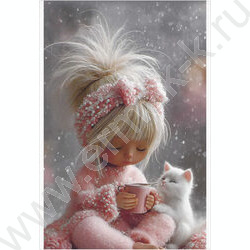 Блокнот  40л А6 "Девочка с белым котенком" /клетка,глянц.лам.,мягкий переплёт (1 скоба) NEW | Фото 1