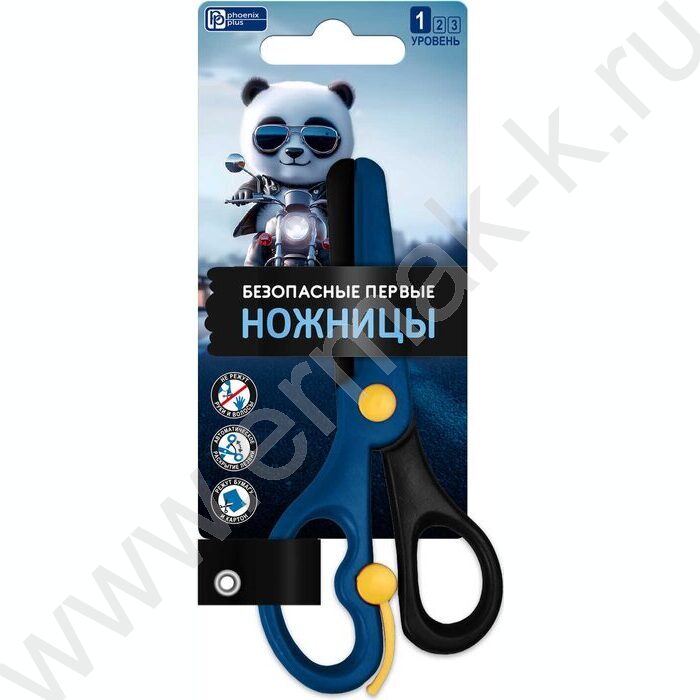 Ножницы 13,6*6,2см детские "Мишка на мотоцикле"  /пластик, асимметричные NEW | Фото 1