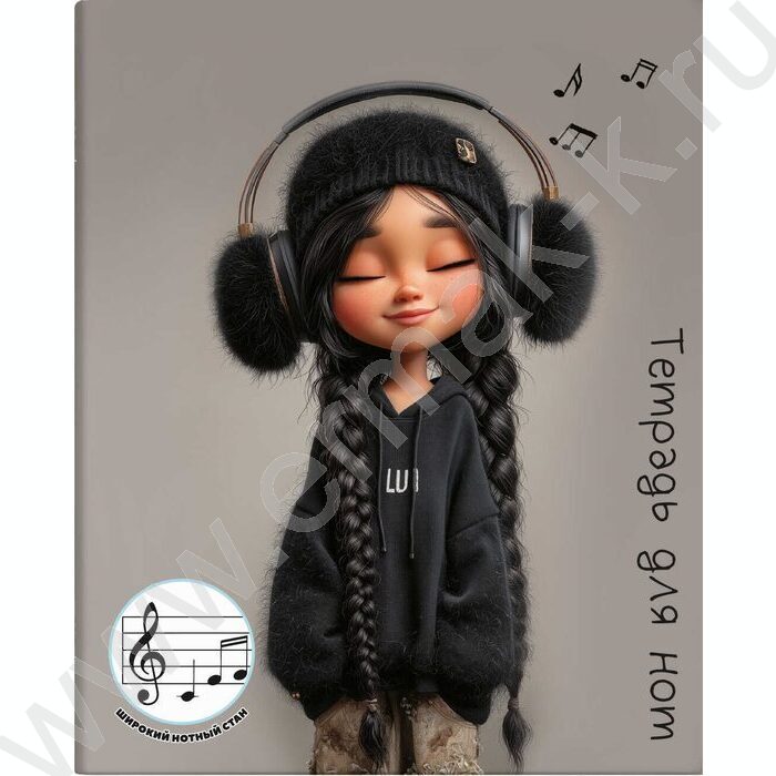 Тетрадь для нот 24л А5+ мл.классы "Девчонка в наушниках" расширенный нотный стан NEW | Фото 1